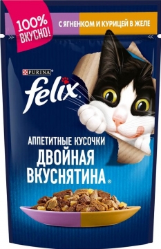 Felix Двойной Вкус корм для кошек ягненок/курица 85гр./6шт. Феликс