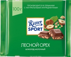 Риттер Спорт шок. мол. с обжаренным орехом лещины 1*12 100г
