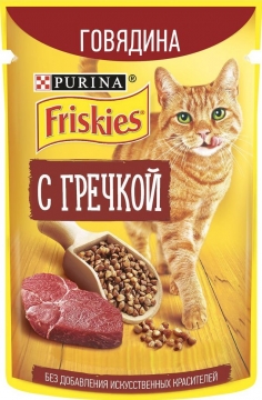 Friskies для взрослых кошек говядина/гречка 75гр./6шт. Фрискис