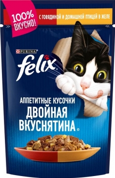 Felix Двойной Вкус корм для кошек говядина птица 85гр./6шт. Феликс