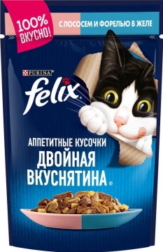 Felix Двойной Вкус корм для кошек Лосось Форель 85гр./6шт. Феликс