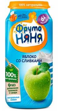 ФрутоНяня 250гр. Пюре из яблок со сливками и сахаром./12шт.