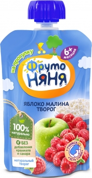 ФрутоНяня 90гр. Пюре яблочно-малиновое с творогом/12шт.